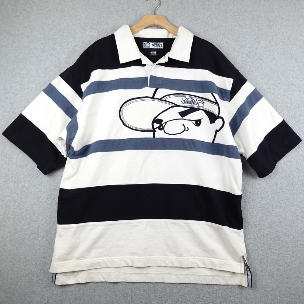Vintage Southpole Polo Shirt Mens XL Striped Embroidered Face Y2K Hip Hop Rare